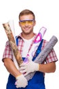 Smiling repairman with wallpaper