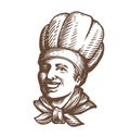 Smiling restaurant chef. Vector illustration sketch in vintage style