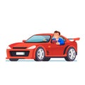 Smiling rich business man driving his red car Royalty Free Stock Photo