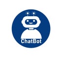 Smiling robot in headphone. Chatbot logo design concept. Virtual smart assistant bot and customer service support concept