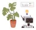 Robot with a Light Bulb Idea, Potted Plant, and Analytics Chart Representing Innovation and Growth Royalty Free Stock Photo