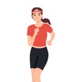 Smiling Running Woman, Female Athlete in Sports Uniform Running Marathon, Training, Jogging on