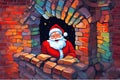 Watercolor painting of smiling Santa Claus santa claus in the chimney. Royalty Free Stock Photo