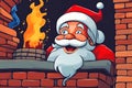 Watercolor painting of smiling Santa Claus santa claus in the chimney. Royalty Free Stock Photo