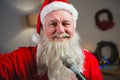 Smiling of santa claus singing a christmas songs at home Royalty Free Stock Photo