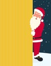 Smiling Santa Claus wearing red hat and glasses holds a banner with merry Christmas Royalty Free Stock Photo