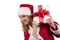 Smiling Santa emerge from behind a gift box Royalty Free Stock Photo