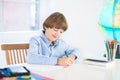 Smiling school boy doing his homework Royalty Free Stock Photo