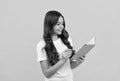 smiling school teen girl ready to study making notes in copybook, education