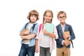 Schoolchildren with backpacks and books Royalty Free Stock Photo