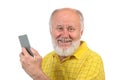 Smiling senior bald man with mirror Royalty Free Stock Photo