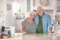 Smiling senior couple content at home in their kitchen Royalty Free Stock Photo