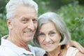 Smiling senior couple embracing in autumn park Royalty Free Stock Photo