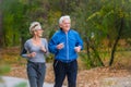 Smiling senior couple jogging in the park Royalty Free Stock Photo