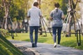 Smiling senior couple jogging , Senior couple jogging and running in the park outdoors nature Royalty Free Stock Photo