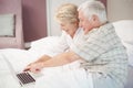 Smiling senior couple laughing while using laptop Royalty Free Stock Photo