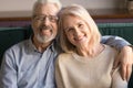 Smiling senior couple man and woman bonding, close up portrait Royalty Free Stock Photo