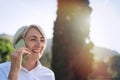 Smiling senior woman talking on mobile phone Royalty Free Stock Photo