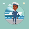 Smiling ship captain in uniform at the port. Royalty Free Stock Photo