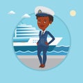 Smiling ship captain in uniform at the port. Royalty Free Stock Photo