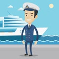 Smiling ship captain in uniform at the port. Royalty Free Stock Photo