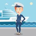 Smiling ship captain in uniform at the port. Royalty Free Stock Photo