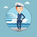 Smiling ship captain in uniform at the port. Royalty Free Stock Photo