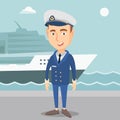 Smiling ship captain in uniform at the port. Royalty Free Stock Photo