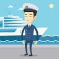 Smiling ship captain in uniform at the port. Royalty Free Stock Photo