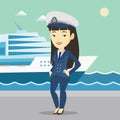 Smiling ship captain in uniform at the port. Royalty Free Stock Photo