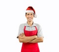 Smiling shopman with santa hat Royalty Free Stock Photo