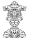 ÃÅ¸ÃÂµSmiling skeleton with hat and mariachi costume zen art vector illustration Royalty Free Stock Photo