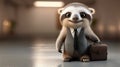 A Smiling Sloth In A Suit Carrying A Briefcase In A Modern Office Setting