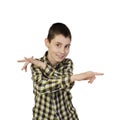 Smiling sly boy gesturing with hands Royalty Free Stock Photo