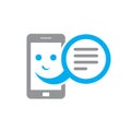 Smiling smartphone and message box - vector sign concept illustration. Telephone icon. Design element