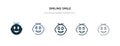 Smiling smile icon in different style vector illustration. two colored and black smiling smile vector icons designed in filled,