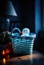 Smiling snowman in a basket Christmas decoration