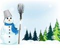 Smiling snowman with broom and bucket Royalty Free Stock Photo