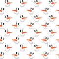 Smiling snowman faces with squiggly mouthes and carrot noses seamless pattern. Winter, Christmas or New Year