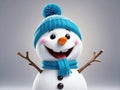 A smiling Snowman with hat and scaft isolated on white background