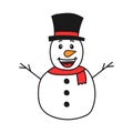 Smiling snowman. The joyful emotions of a snowman. Winter Christmas fun. Vector illustration Royalty Free Stock Photo