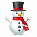 Smiling snowman with top-hat and scarf. Vector Royalty Free Stock Photo