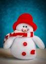 Smiling snowman toy dressed in scarf and cap Royalty Free Stock Photo