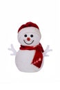 Smiling snowman toy dressed in scarf and cap isolated on white background Royalty Free Stock Photo