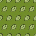 Smiling spinach leaf hand drawn vector seamless pattern in cartoon doodle style