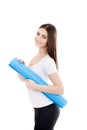 Smiling sporty girl with yoga mat Royalty Free Stock Photo