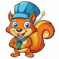 Smiling squirrel cartoon with hat & coffee Royalty Free Stock Photo