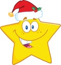 Smiling Star Cartoon Character With Santa Hat