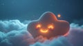 A smiling star in the clouds with glowing eyes, AI