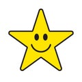 Smiling star face vector icon symbol. Yellow smile button sign. Simple flat shape happy emotion logo.